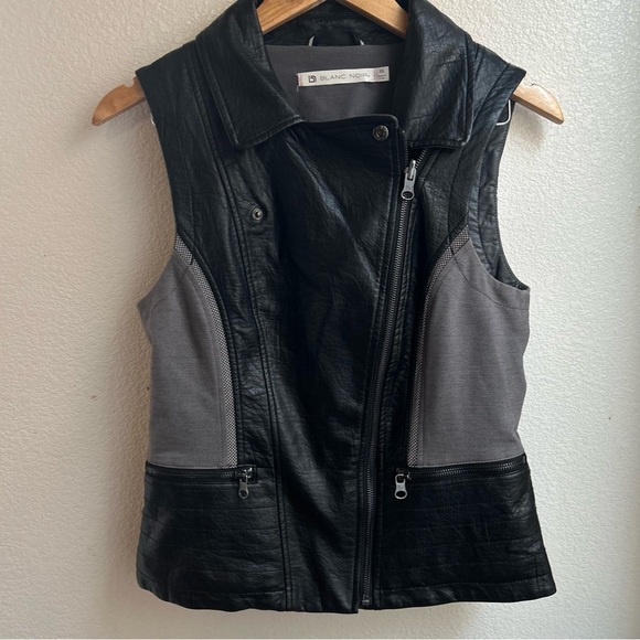 Blanc Noir | Black and Gray Faux Leather Vest - Picture 4 of 10